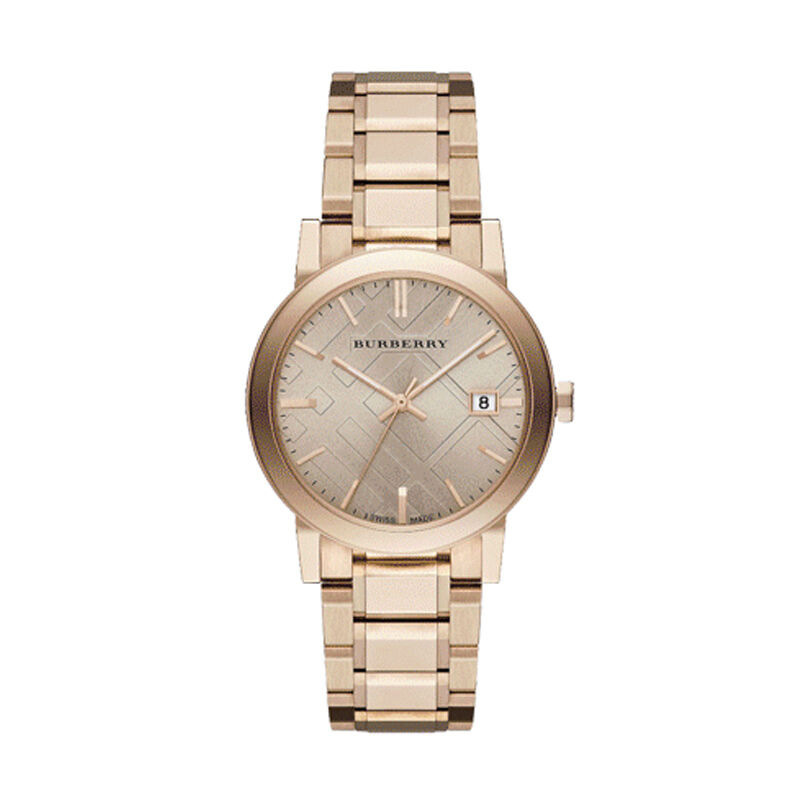 巴宝莉burberry手表时尚潮流钢带圆盘日历石英表女表bu9031