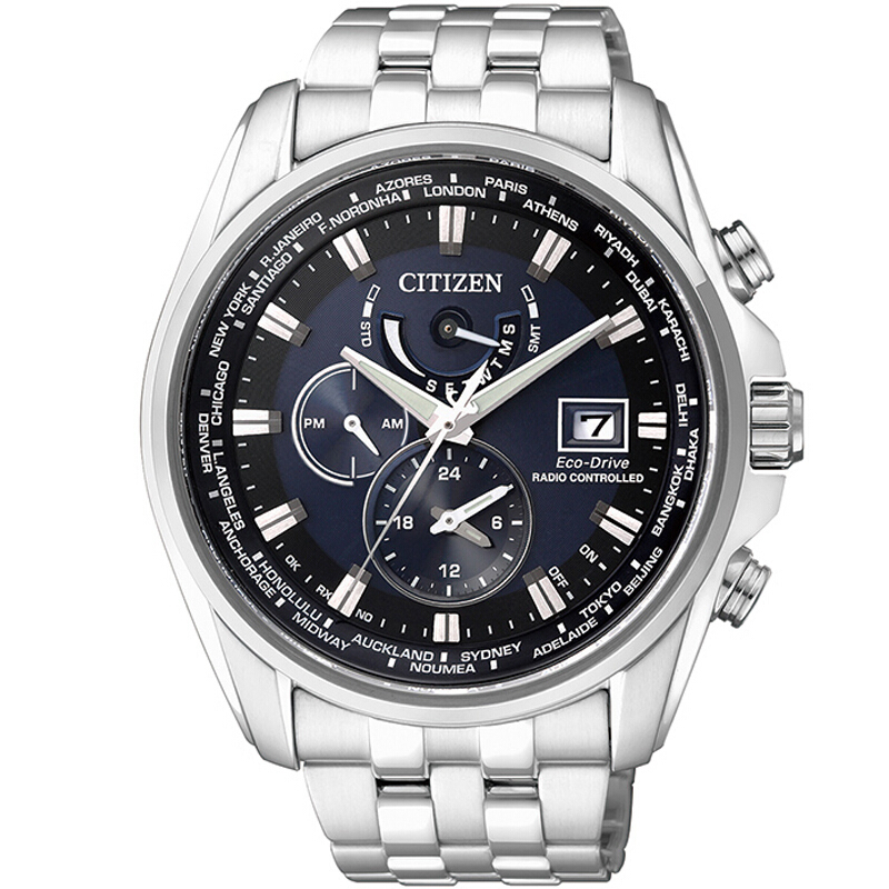 citizen西铁城手表休闲运动万年历光动能多局电波男表at903152l