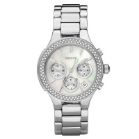 DKNY/唐可娜儿手表 欧美品牌 钢带圆盘 三眼显日历镶钻 女士石英表 NY8057