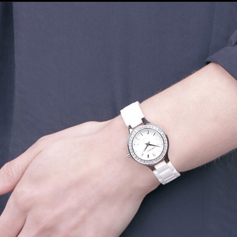 dkny唐可娜儿手表时尚休闲陶瓷表带圆盘镶钻女士石英表ny498ny4982ny