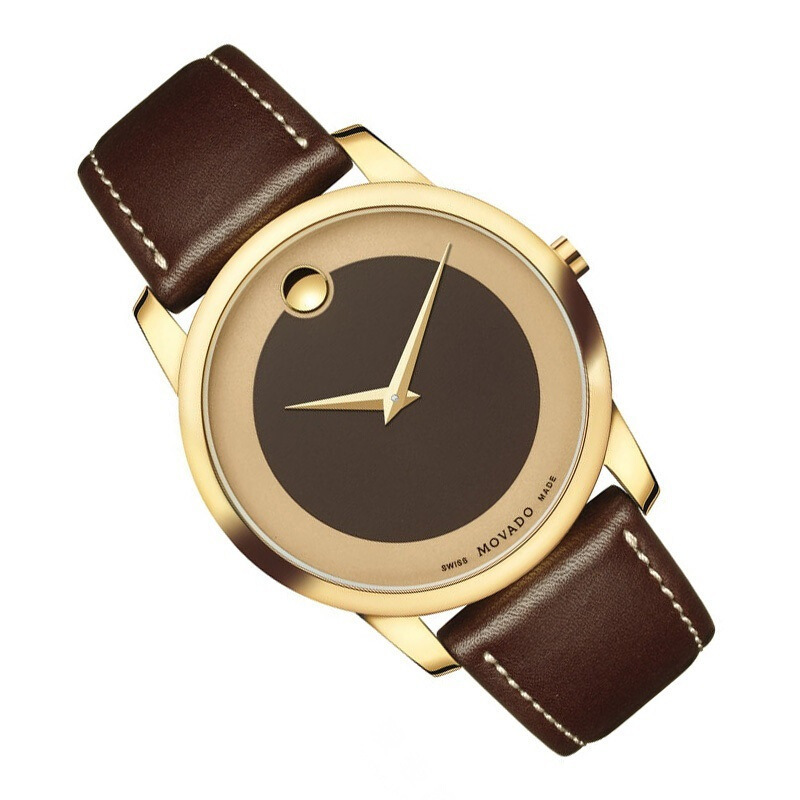 摩凡陀(Movado)博物馆系列 时尚瑞士品牌男士圆盘皮表带石英表 男 0606880