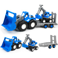耐摔工程车乐吉儿挖掘机模型沙滩儿童节男孩玩具仿真工程车工程拖车组合677-37