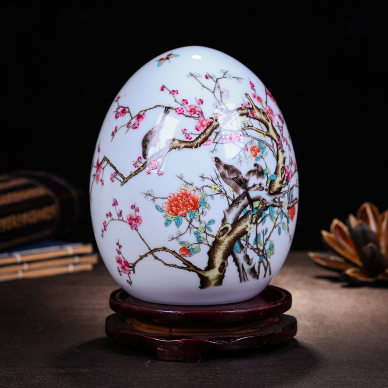 景德镇陶瓷器粉彩薄胎富贵蛋吉祥蛋现代时尚家居工艺品装饰摆件喜上
