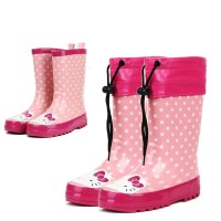 儿童雨鞋女童2017年春季上新款下雨水鞋 幼儿Kitty猫宝宝亲子中筒雨靴小孩学生下雨胶鞋粉色雨鞋女款