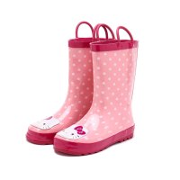 儿童雨鞋女童2017年春季上新款下雨水鞋 幼儿Kitty猫宝宝亲子中筒雨靴小孩学生下雨胶鞋粉色雨鞋女款