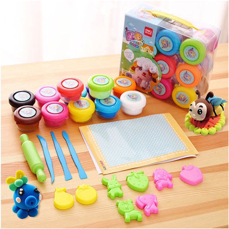 轻型粘土套装12色儿童宝宝橡皮泥彩泥带模具太空泥可爱卡通小动物彩泥