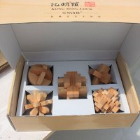 【榉木礼盒5款装】榉木榫卯孔明锁2017年春季上新款鲁班锁解锁儿童益智玩具礼盒五件套装减压玩具