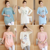 孕妇装春装长袖上衣2017新款韩版潮可爱卡通印花孕妇中长款宽松连衣裙夏季大码宽松潮妈短袖孕妇裙孕产妇服饰