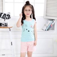 儿童背心套装夏季男童3女童运动短裤45小童宝宝7岁无袖两件套2017新品夏季百搭可爱卡通简约休闲背心