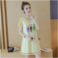 孕妇连衣裙夏装2017新款韩版辣妈时尚款宽松大码上衣欧根纱孕妇裙简约休闲时尚百搭妈咪裙子夏天