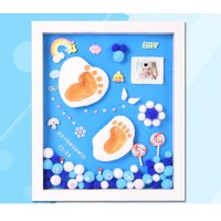 长方形12寸-橙色/粉色/黄色/绿色/玫红/浅蓝色背景/深蓝色背景--宝宝手足印泥新生儿纪念品婴儿手脚印创意满月周岁礼物