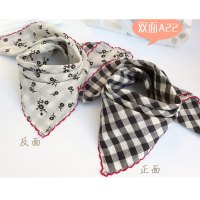 婴儿三角口水巾双面格子宝宝围巾围嘴头巾棉纱清新可爱男女童孩方巾四季通用儿童围巾