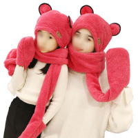 秋冬亲子男女儿童帽子围巾手套三件一体套装宝宝暖加厚围脖套头帽简约婴童围巾