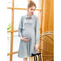 孕妇春装孕妇裙韩版宽松刺绣上衣蝴蝶结孕妇裙简约小清新孕产妇服饰中长款孕妇上衣