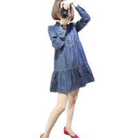 孕妇衣服 春装裙中长款上衣韩版宽松孕妇牛仔上衣简约孕产妇服饰长袖孕妇上衣