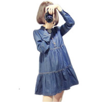 孕妇春装连衣裙牛仔上衣中长款春秋裙通用简约孕产妇服饰韩版孕妇长袖圆领上衣