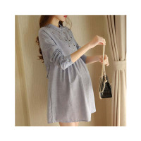 简约清新孕妇春装上衣孕妇秋装大码中长款长袖连衣裙春秋装裙子韩版孕产妇服饰孕妇裙子