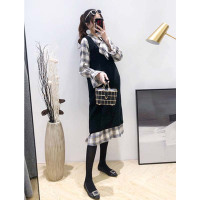 孕妇春装连衣裙毛衣长款两件套秋套装孕妇装简约小清新孕产妇服饰孕妇中长款裙子
