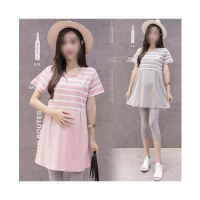 孕妇夏装连衣裙上衣中长款短袖夏季春装通用简约小清新孕产妇服饰孕妇短袖裙子