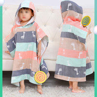 儿童浴巾斗篷 带帽纱布卡通浴巾婴儿浴袍宝宝可穿珊瑚绒四季通用简约小清新孕婴童浴衣