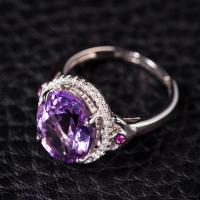 帛兰梓韵 天然紫水晶戒指4.45克水晶戒指彩宝活口可调节银镶女款时尚宝石戒指水晶