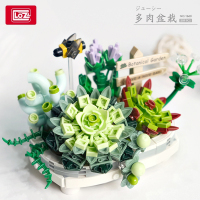俐智loz积木多肉植物樱花永生花朵塑料假花装饰摆件拼装玩具礼物1660-1661