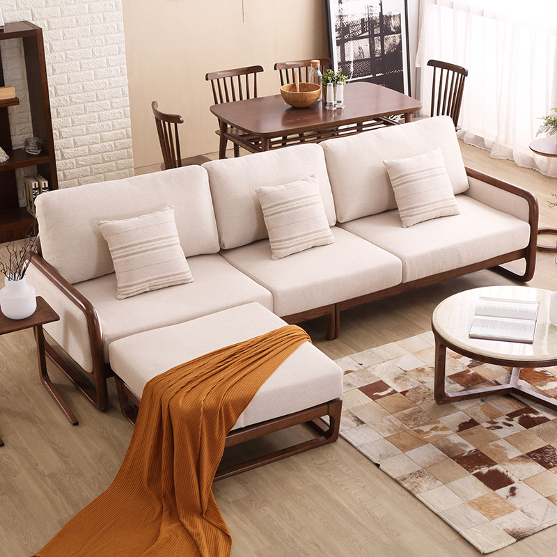马氏皇庭实木沙发 北欧风格布艺组合沙发高档白蜡木客厅可拆洗
