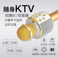 启融 手机麦克风 蓝牙麦克风话筒手机声卡K歌套装唱吧快手直播喊麦安卓台式机电脑设备通用无线麦(金色)