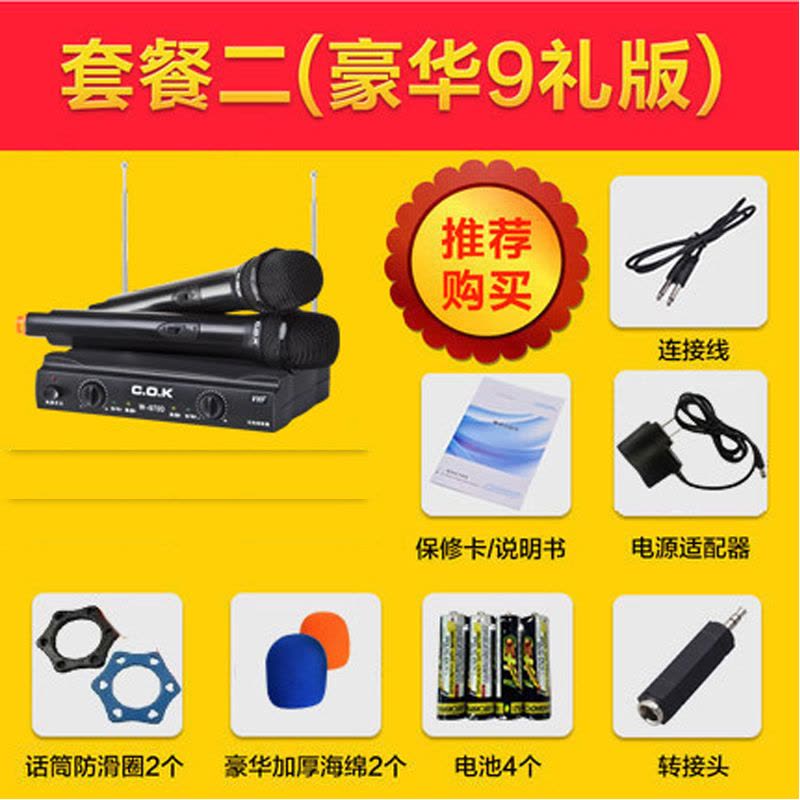 C.O.K W-970D 无线话筒 KTV电脑卡拉OK唱歌舞台家用 一拖二麦克风（送九重豪礼）图片