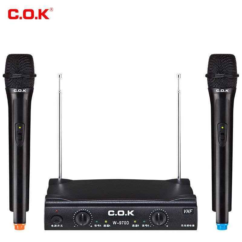 C.O.K W-970D 无线话筒 KTV电脑卡拉OK唱歌舞台家用 一拖二麦克风（送九重豪礼）图片