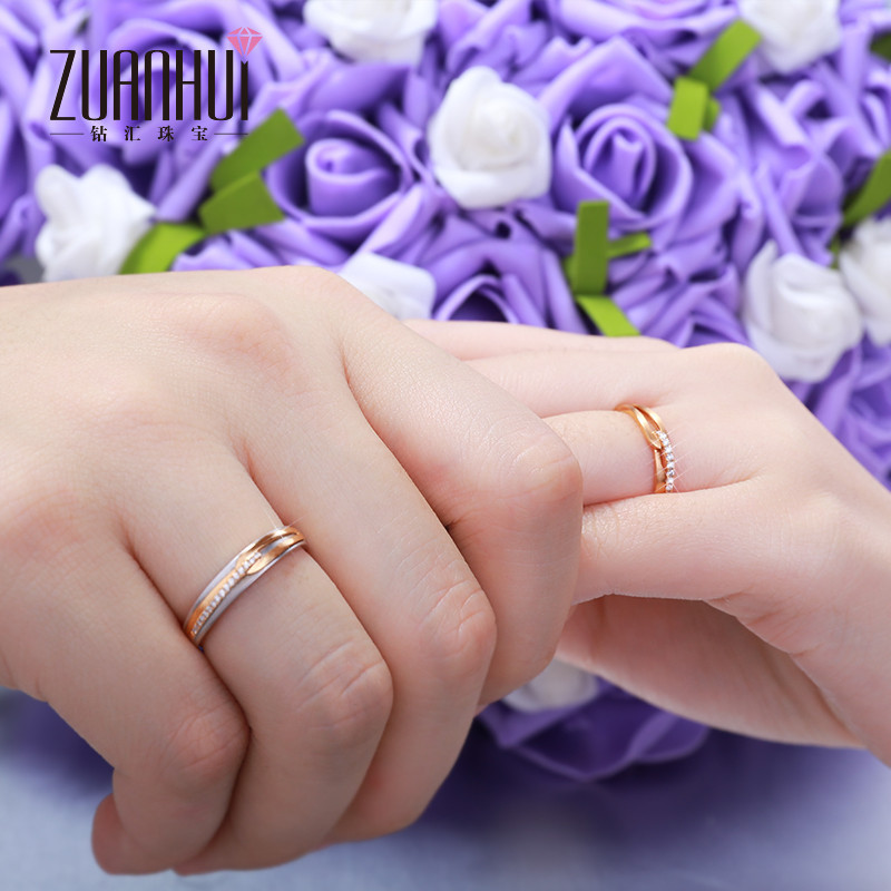 zuanhui钻汇珠宝玫瑰18kpt950戒指铂金结婚婚戒钻石对戒情侣钻戒定价