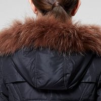 鸭鸭 新款大毛领修身羽绒服女中长款加厚连帽带毛领正品B-971