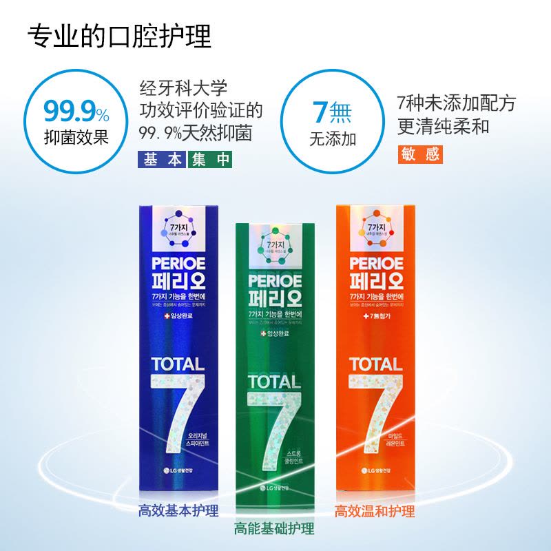 韩国LG倍瑞傲TOTAL7温和护理牙膏120G*3套装图片