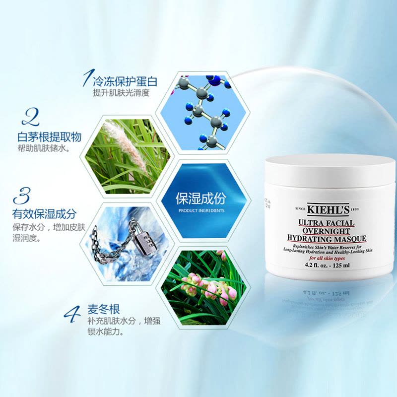 Kiehl’s 科颜氏高保湿面膜125ml 深层渗透各种肤质 明亮润泽修护 保湿补水面膜通用 美国进口图片