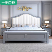 一米色彩床实木床 美式风格乡村床实木床灰色白色胡桃1.5米1.8米2米复古乡村床简约主卧双人床 卧室家具