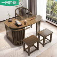 一米色彩新中式实木旋转茶桌可移动家用小型阳台小茶台功夫茶几烧水壶一体