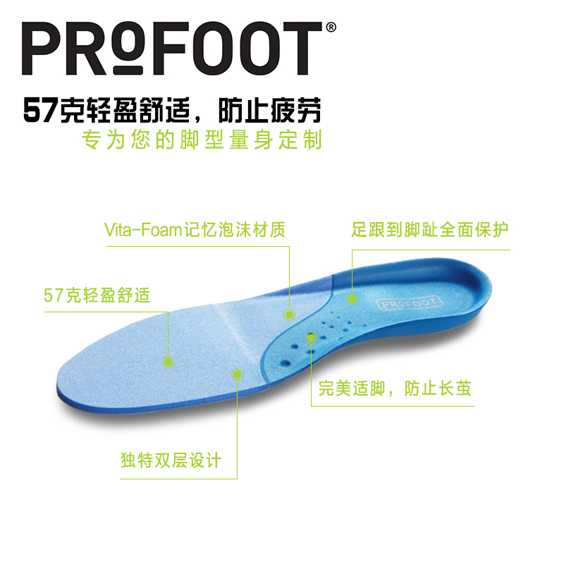 美国进口Profoot超轻运动鞋垫 男士吸汗防臭透气减震 皮鞋鞋垫大小可裁剪