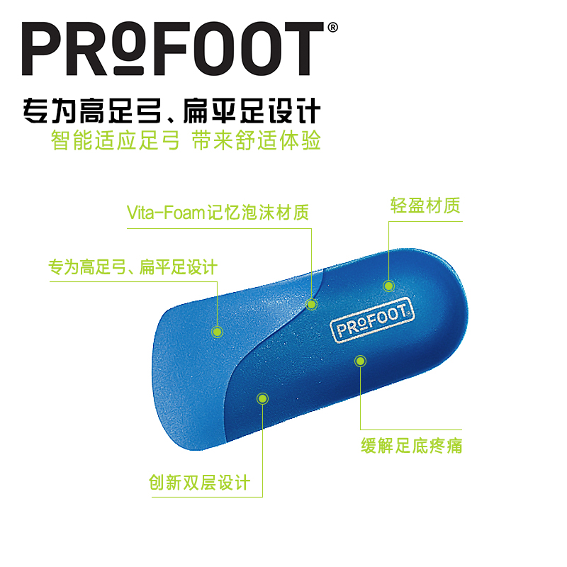 美国Profoot扁平足矫正鞋垫高足弓支撑垫男女款