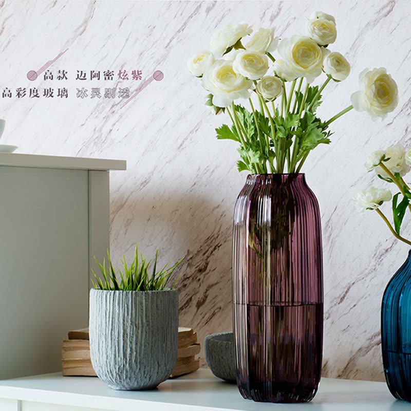 揖美 客厅水培插花玻璃花瓶透明欧式样板房摆件软装 长款图片