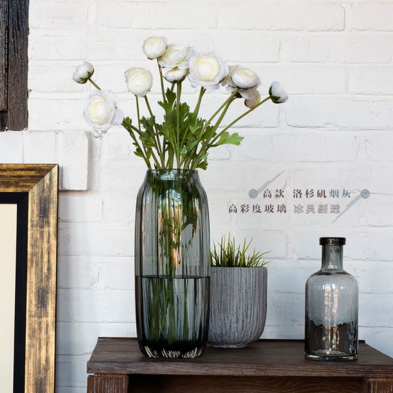 揖美 客厅水培插花玻璃花瓶透明欧式样板房摆件软装 长款图片