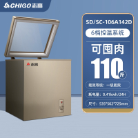 钢化玻璃志高(CHIGO)冰柜家用小型绿豆沙展示柜雪糕柜商用冷冻冷藏柜_金色142一级能效铜管制冷