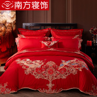 南方寝饰家纺提花绣花婚庆四件套大红色多件套床上用品结婚新套件
