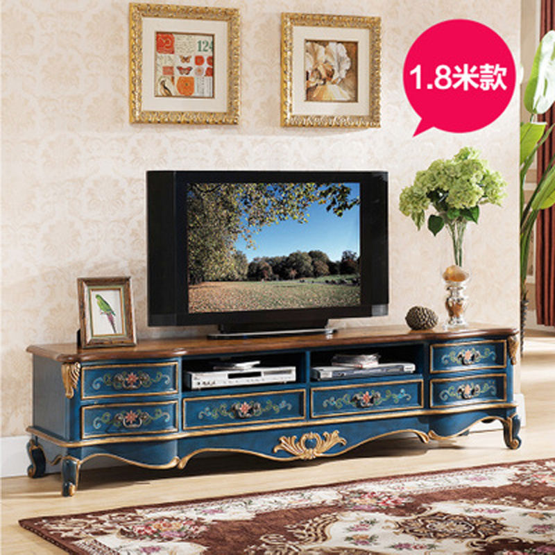 淮木 经典彩绘矮柜裂纹漆独特复古电影墙地柜 美式乡村客厅电视柜后现代客厅卧室欧式田园其他非人造板实木