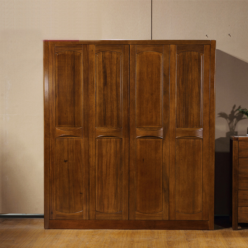 淮木 现代中式黄金胡桃木衣柜全实木2 3 4 5门大衣柜卧室储物组合木柜客厅卧室欧式田园其他非人造板实木