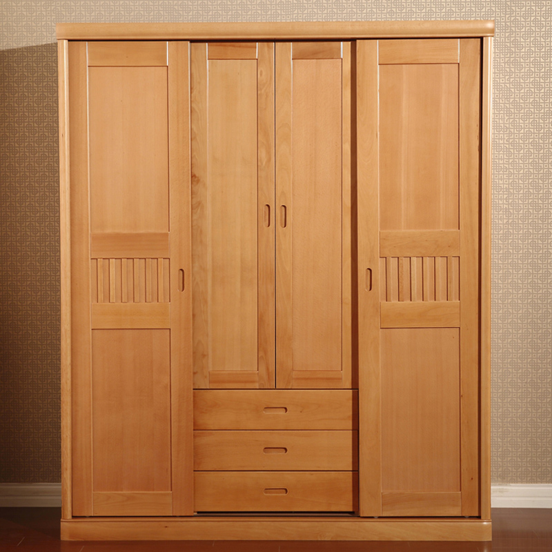 淮木整体带抽屉成人衣橱婚房家具实木榉木移门衣柜四门组合客厅卧室