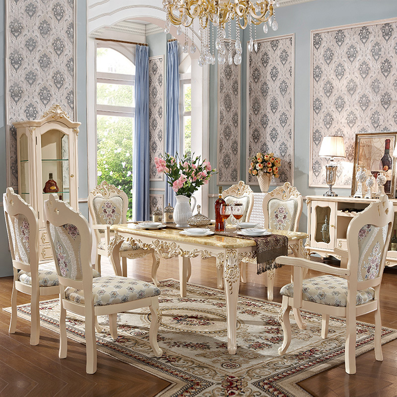 淮木欧式实木餐桌法式餐桌椅组合饭桌美式西餐台实木餐桌白色客厅卧室