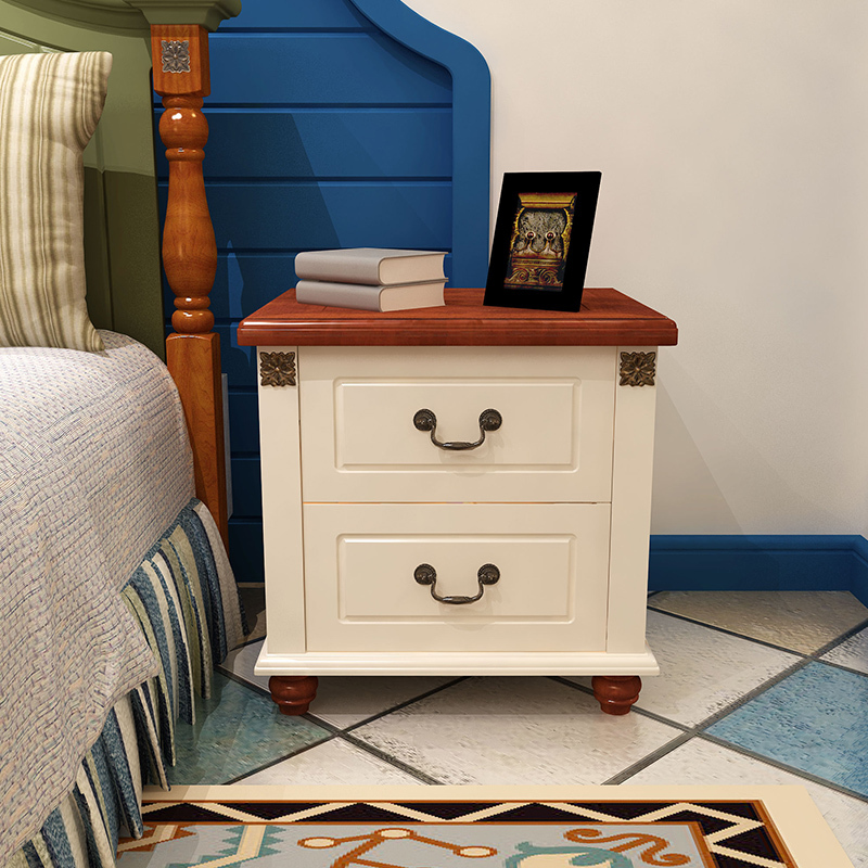 淮木 简约时尚实木床头柜 地中海 蓝白 床头柜地中海风格家具客厅卧室欧式田园其他非人造板实木