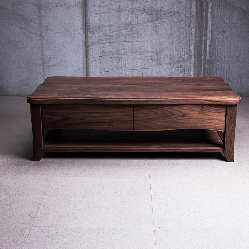 淮木北欧风格方形茶几带抽屉黑胡桃木茶几美式乡村风格纯实木茶几客厅