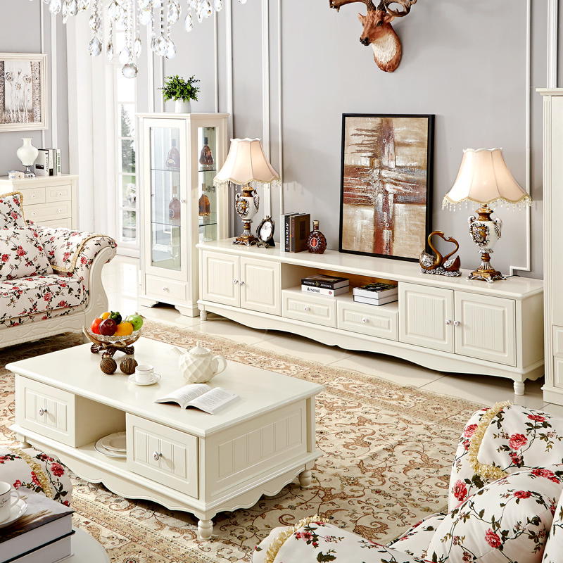 淮木韩式家具韩式田园茶几实木象牙白色时尚简约客厅组合客厅卧室欧式