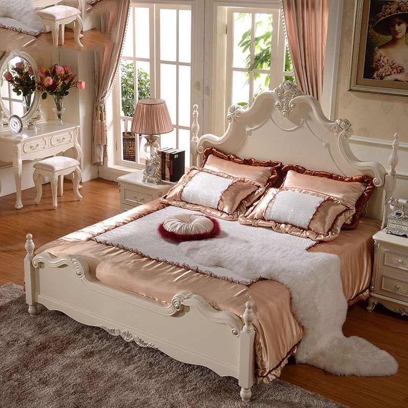 淮木实木床1 淮木 欧式床床高箱储物大床 1.5米韩式田园床实木床 公主